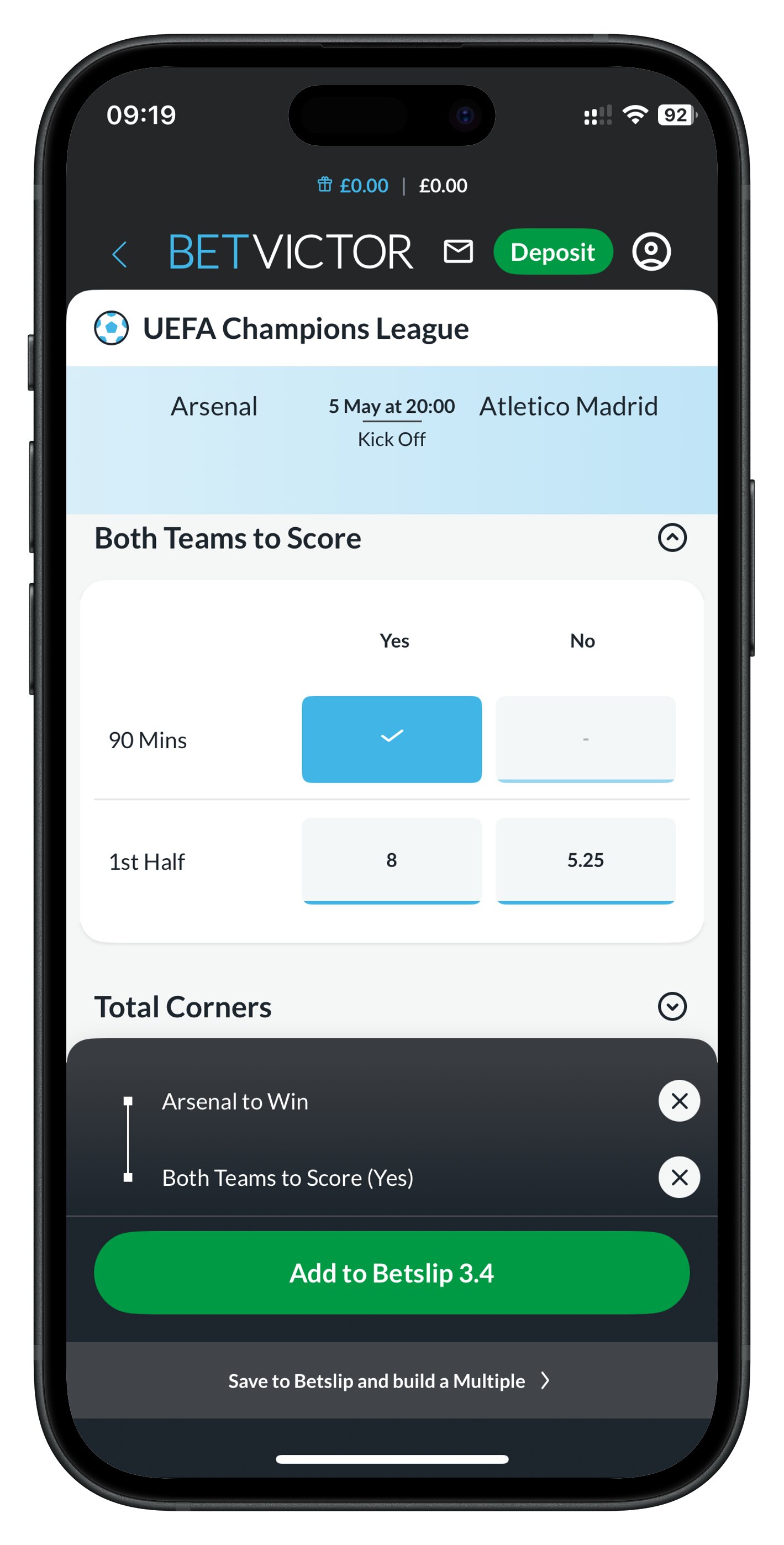 betvictor app bet builder add to betslip