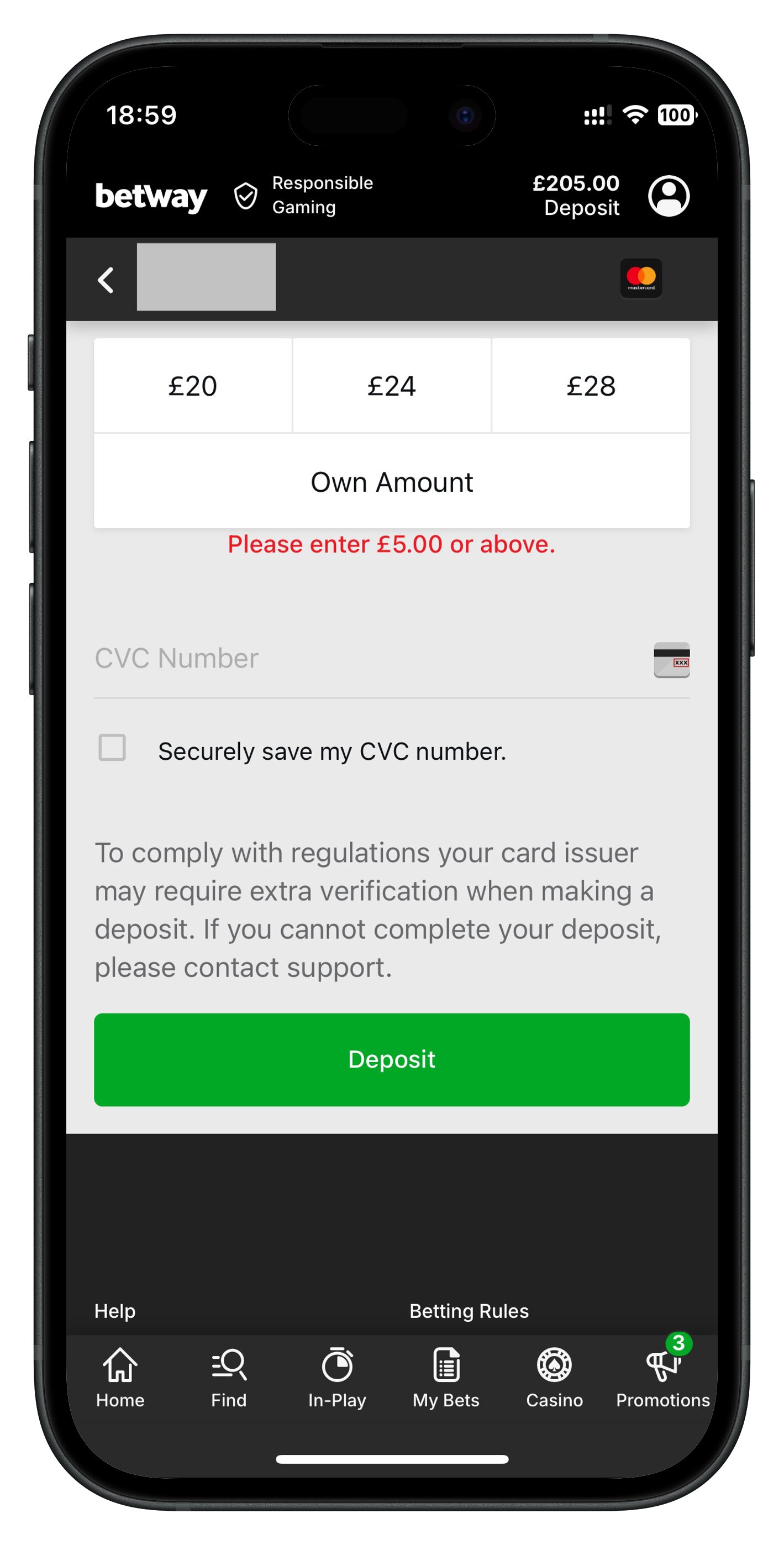 betway app min deposit