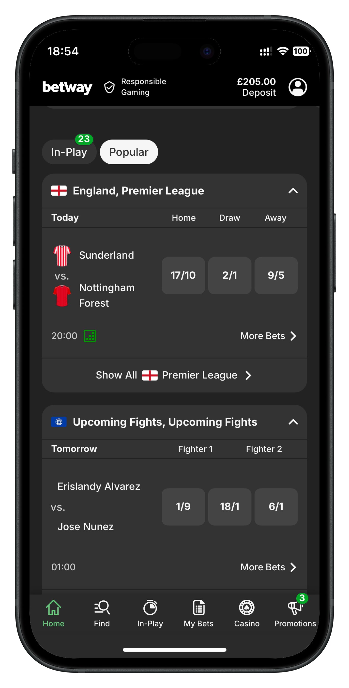betway app more matches