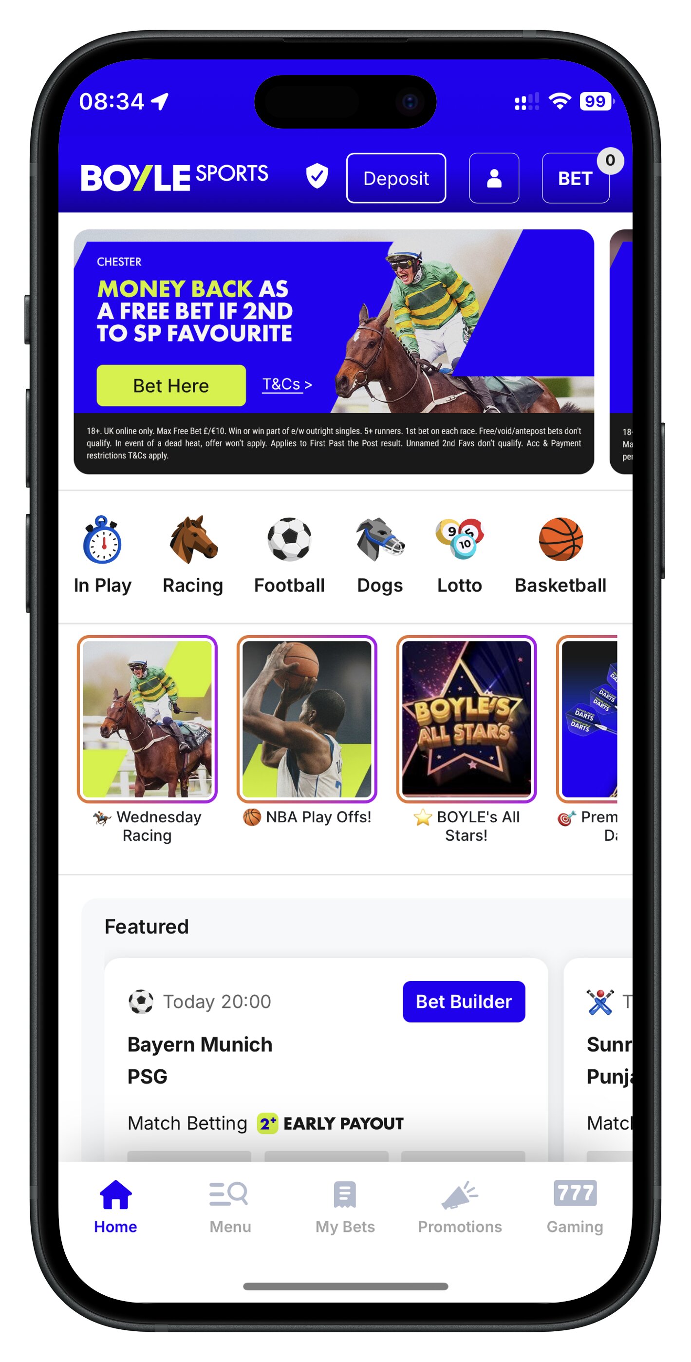boylesports app homepage