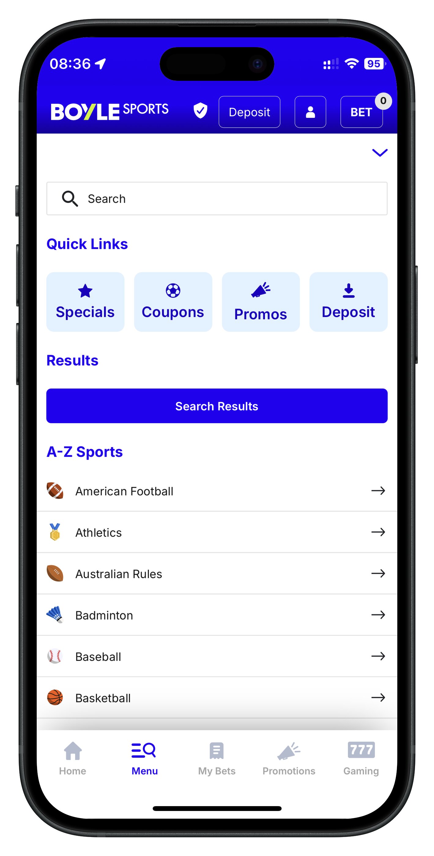 boylesports app search bar