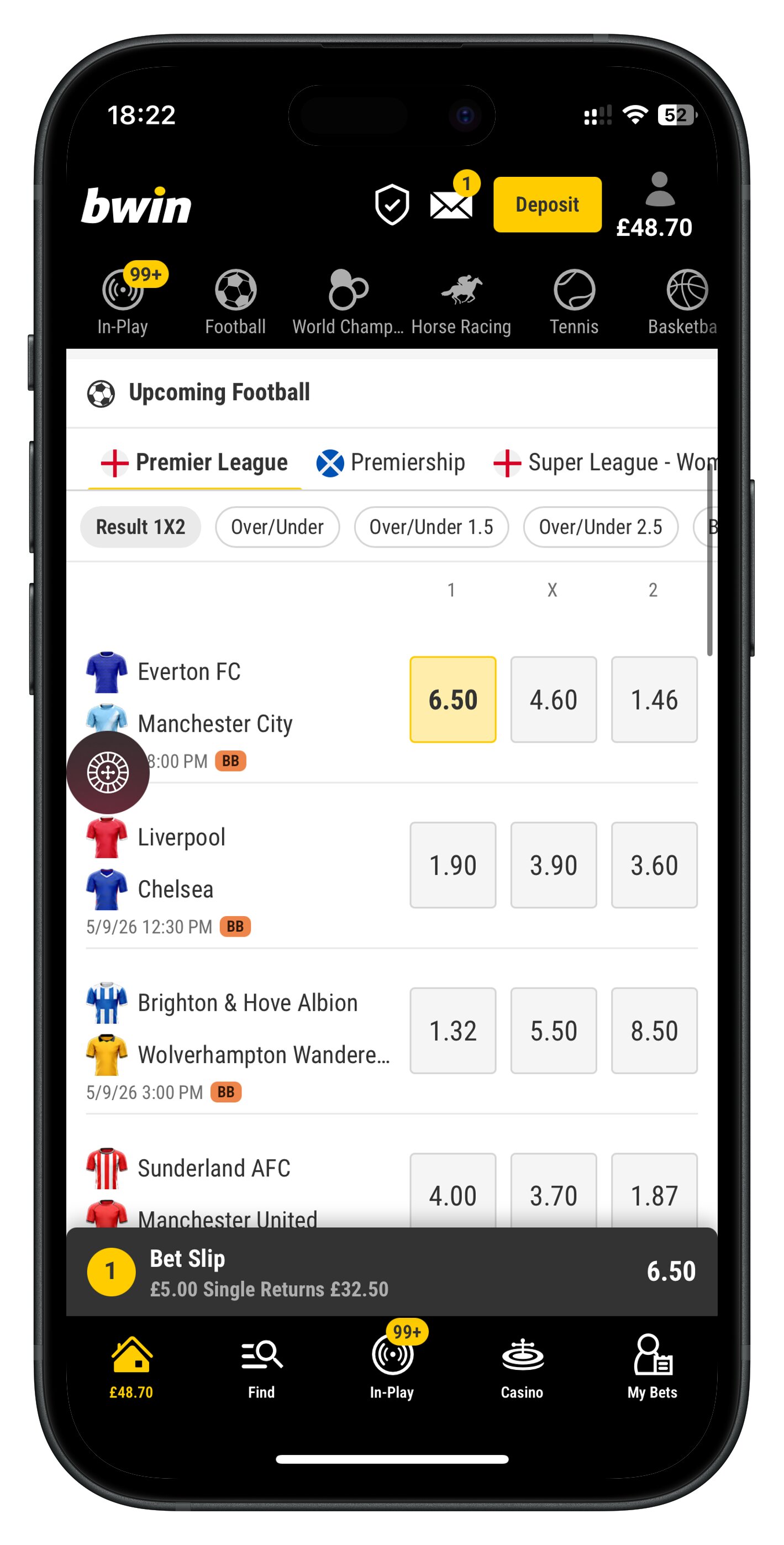 bwin app adding selection to betslip