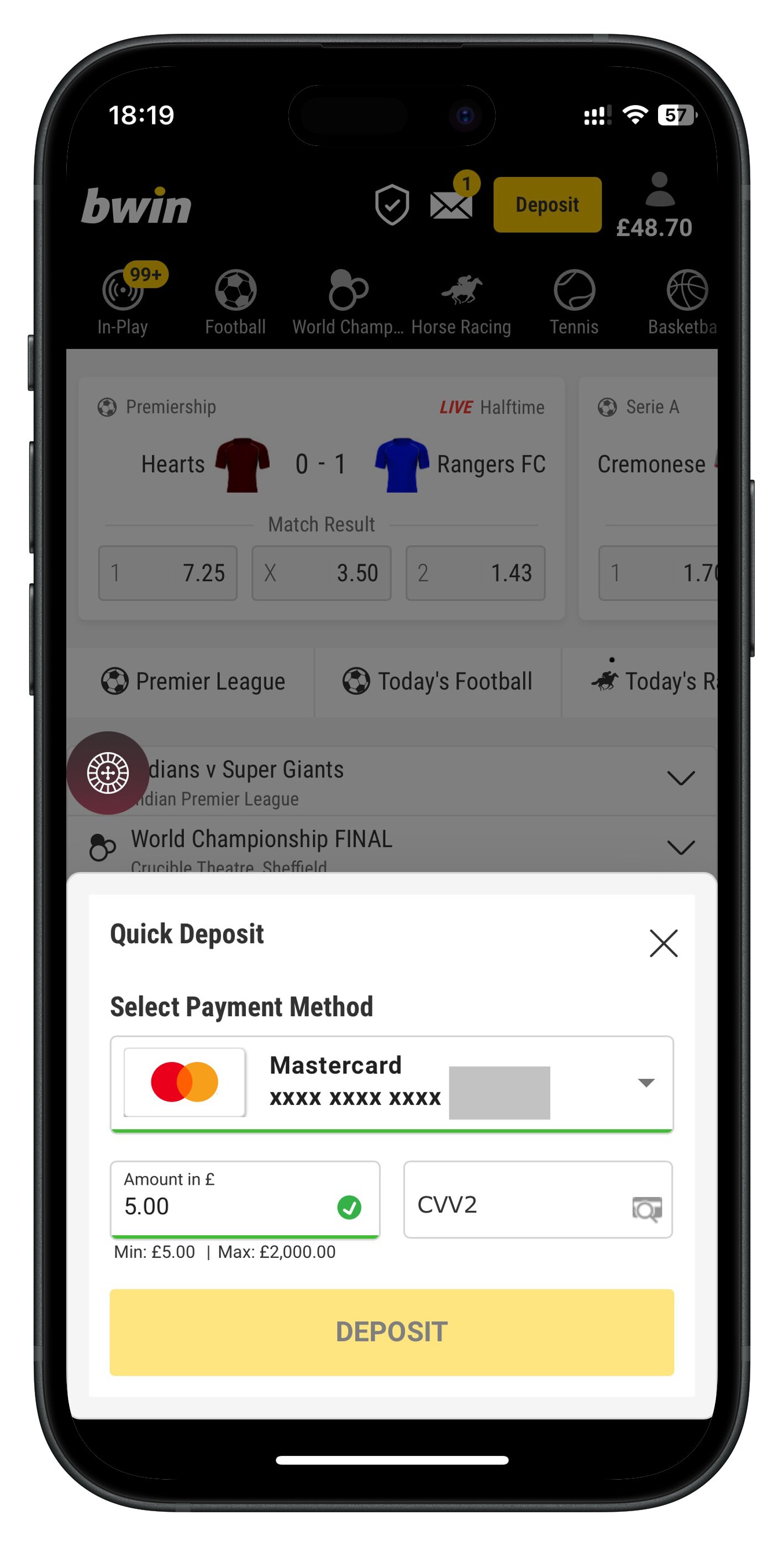 bwin app deposit