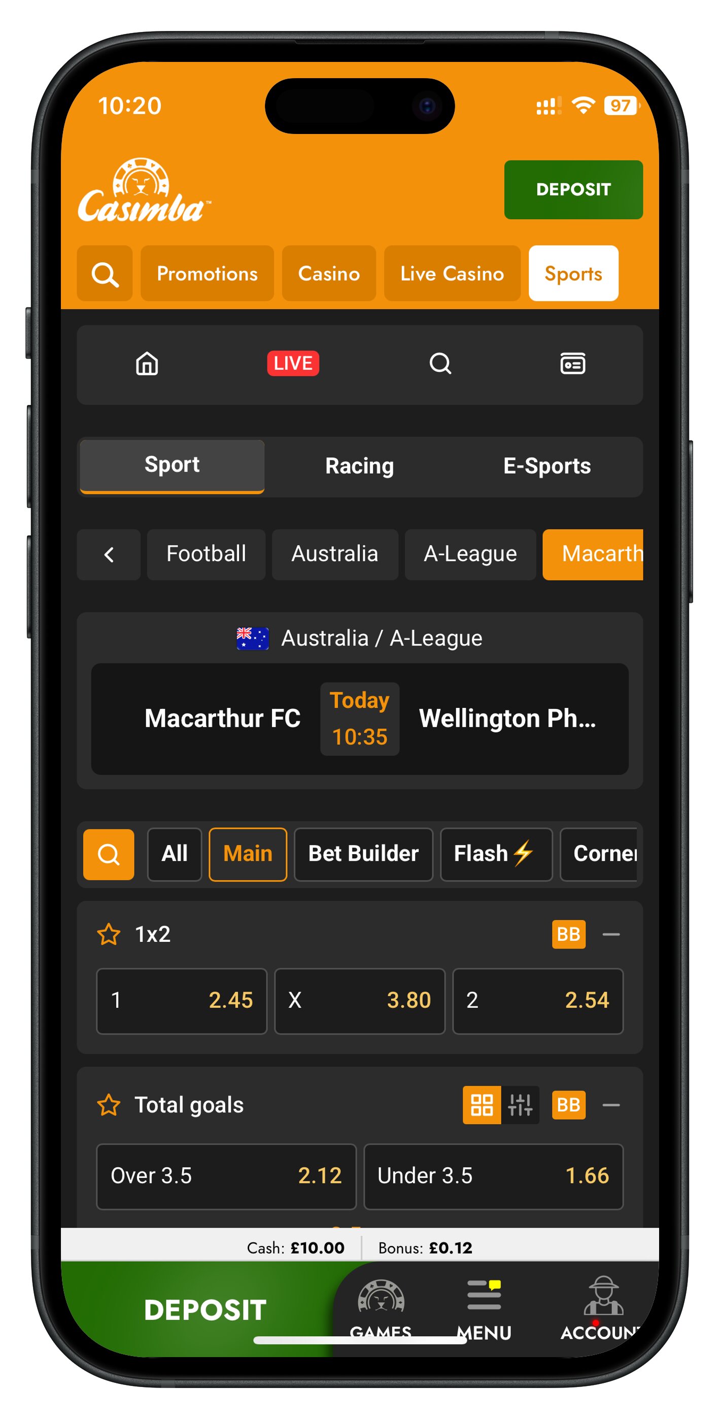 casimba app match page
