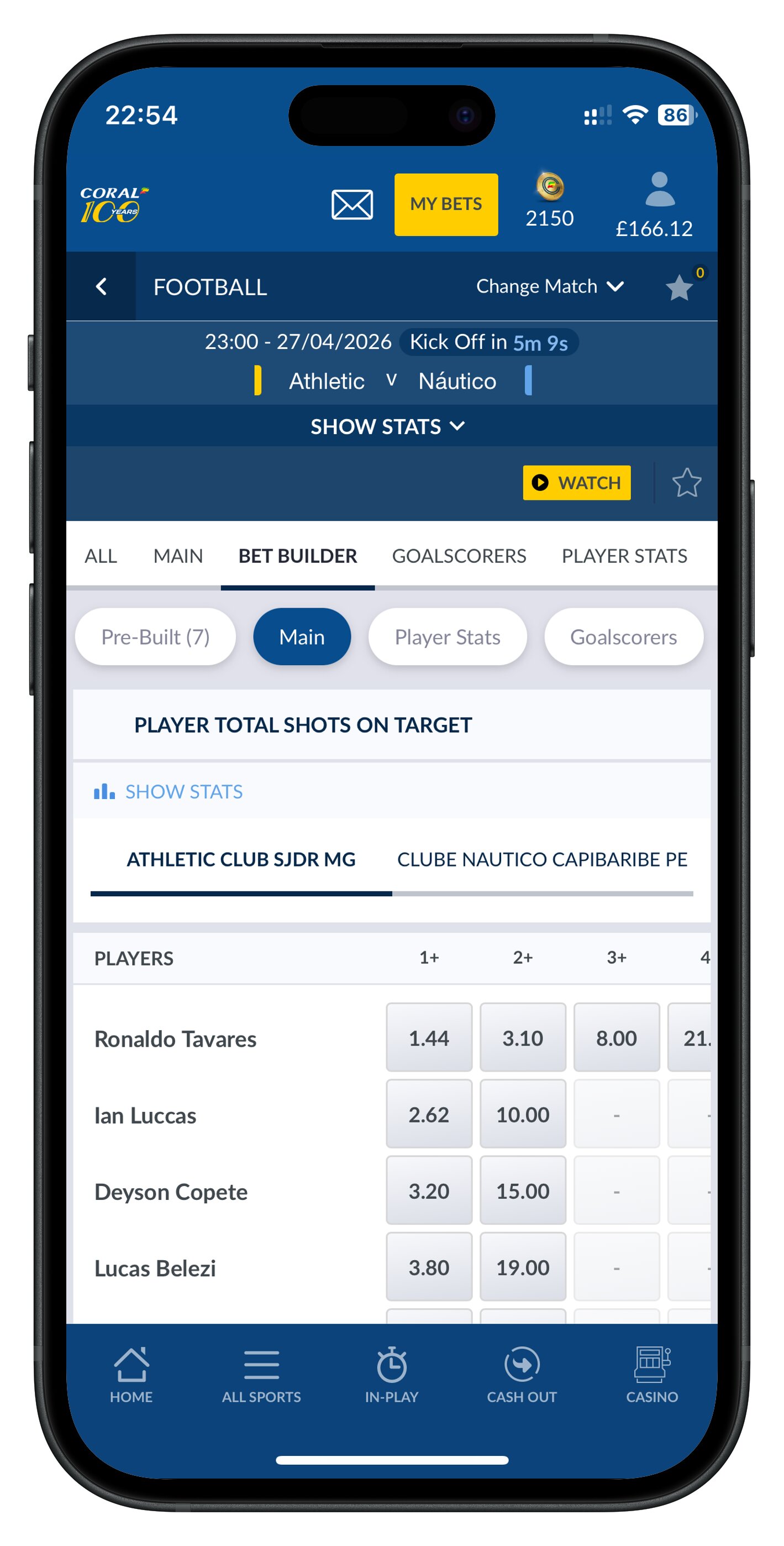 coral app bet builder step 1
