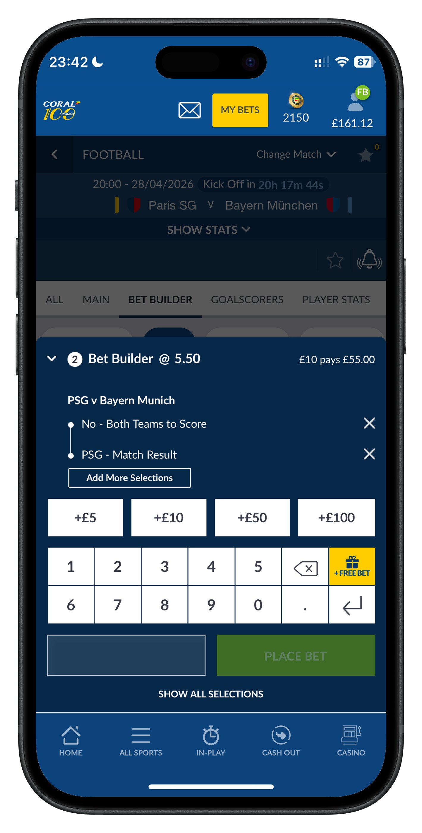 coral app free bet betslip