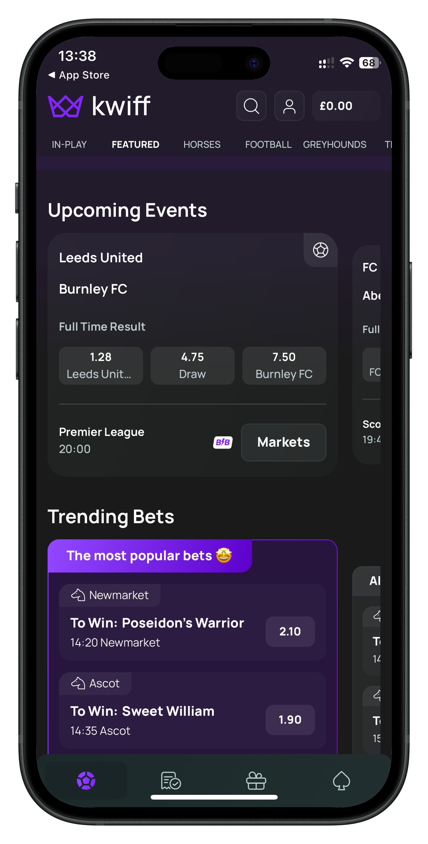 kwiff app upcoming events