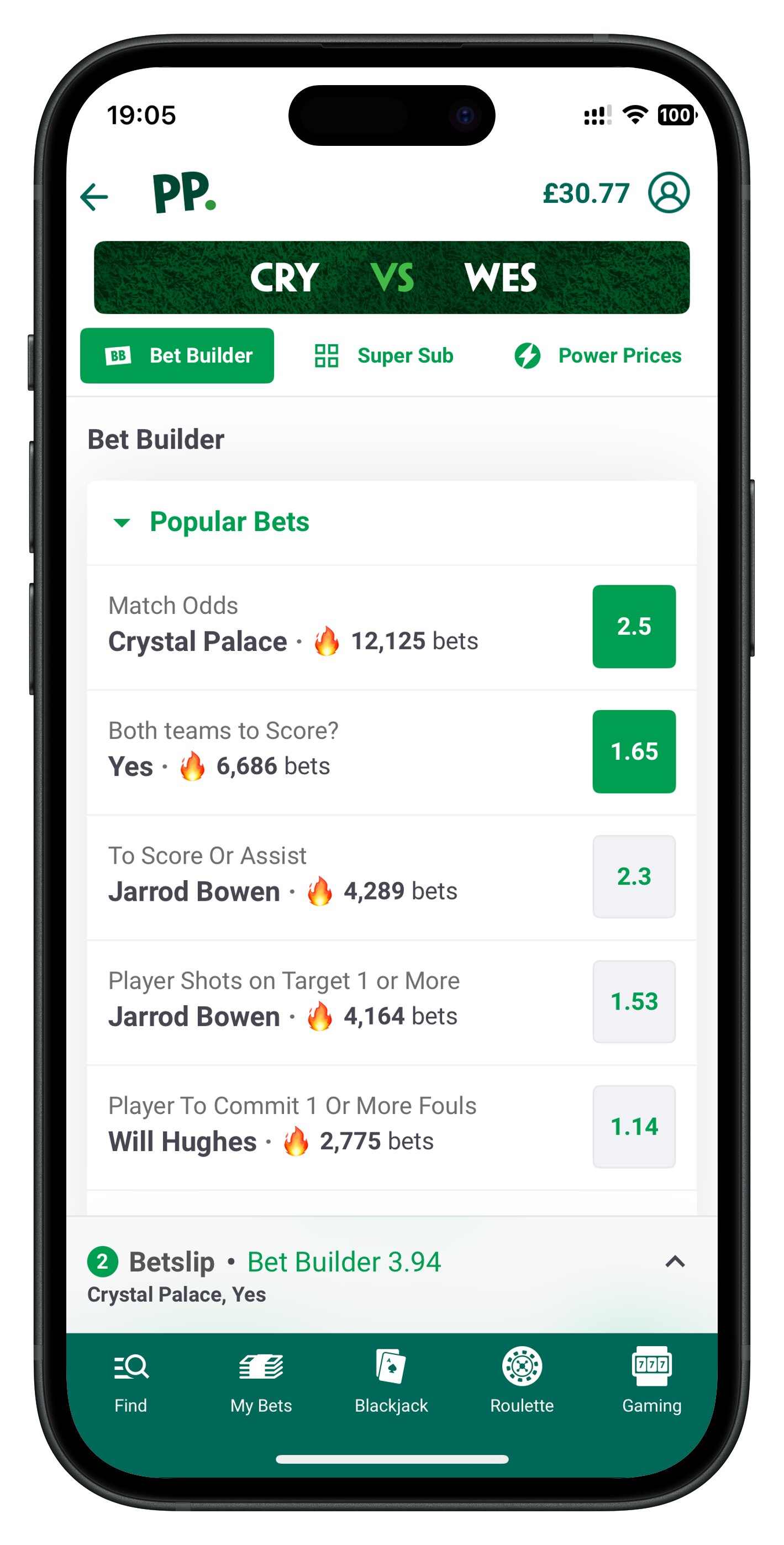 paddypower app bet builder selections
