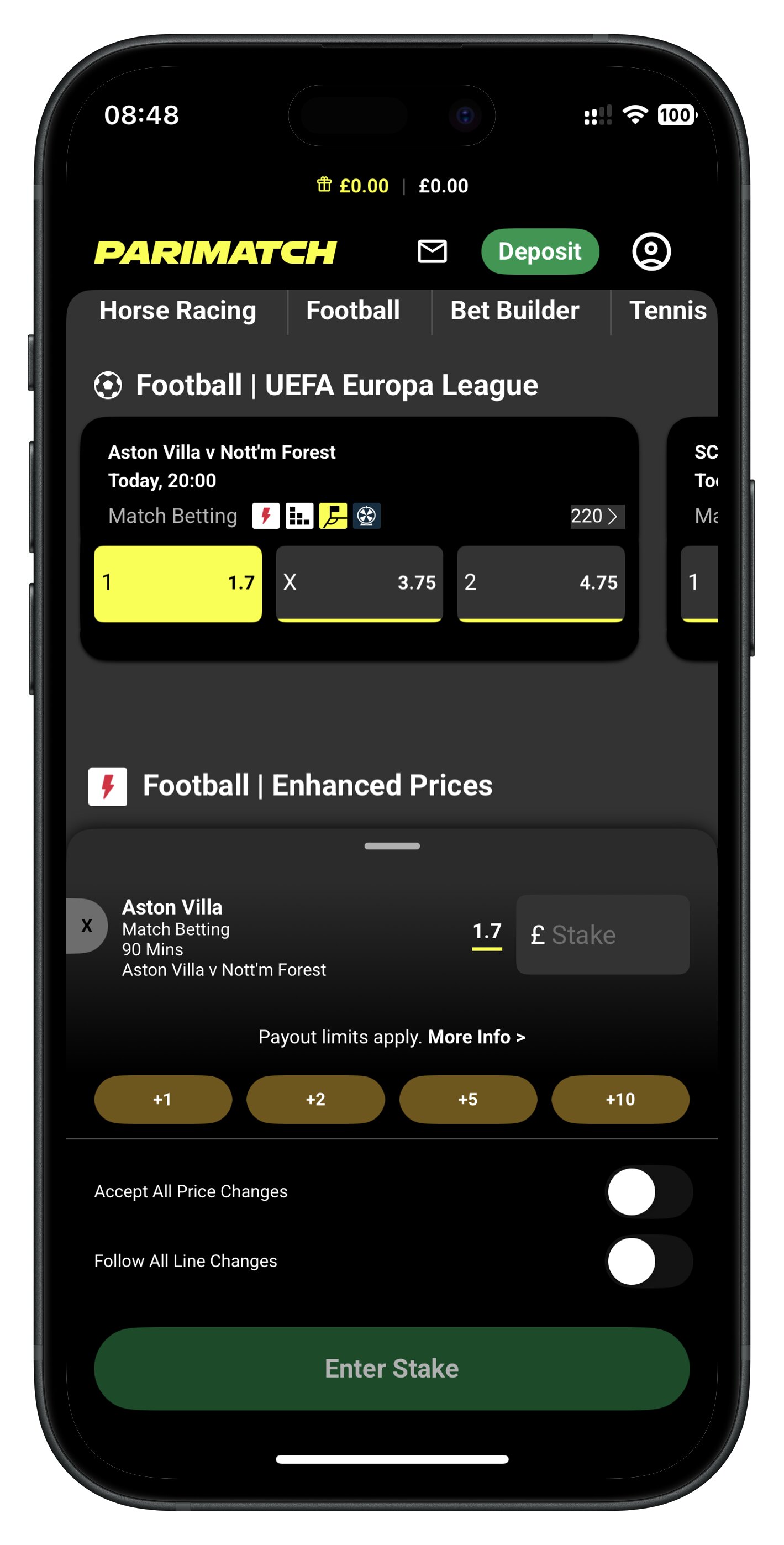 parimatch app add selection to betslip