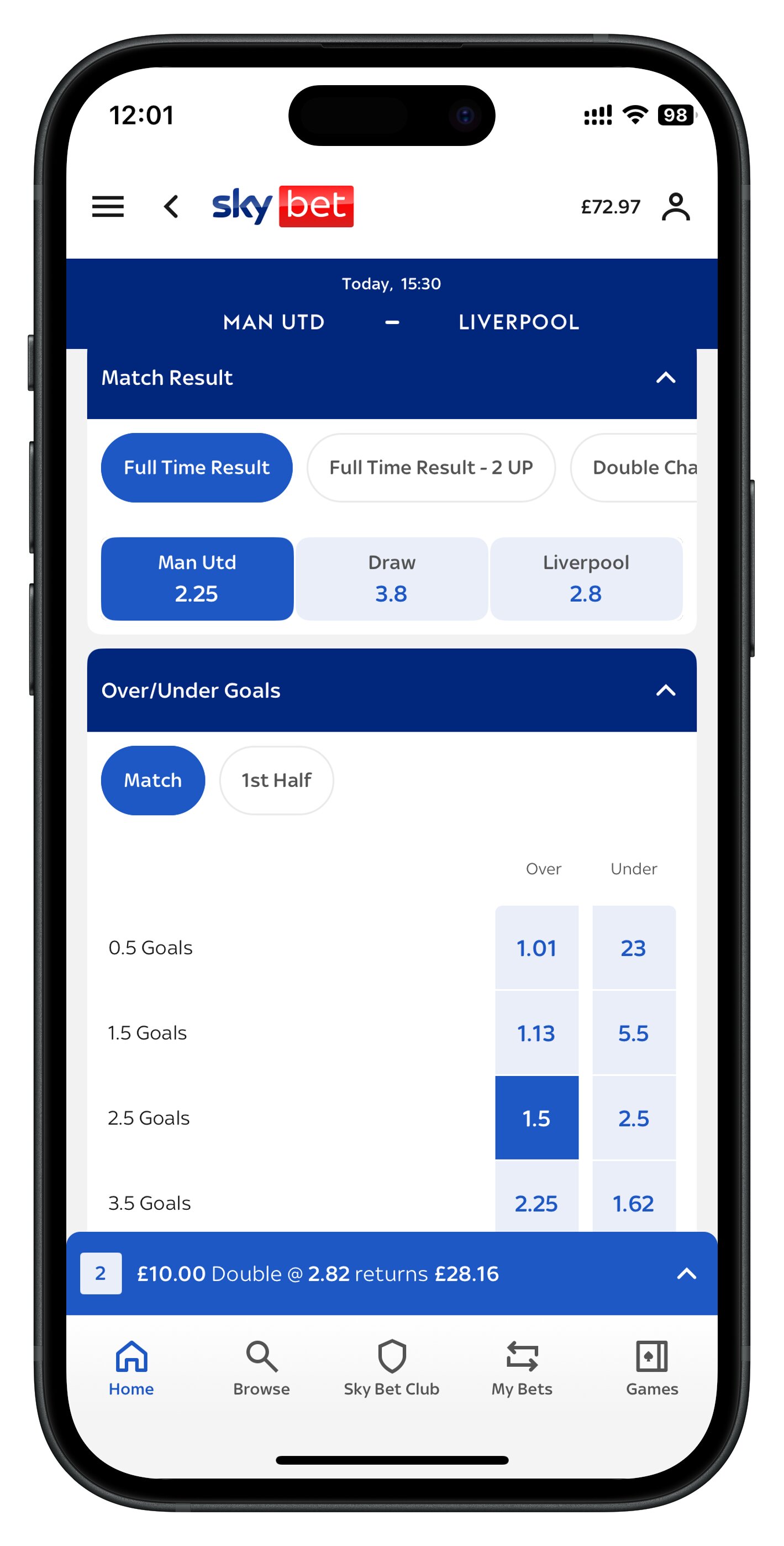 skybet app bet builder selections