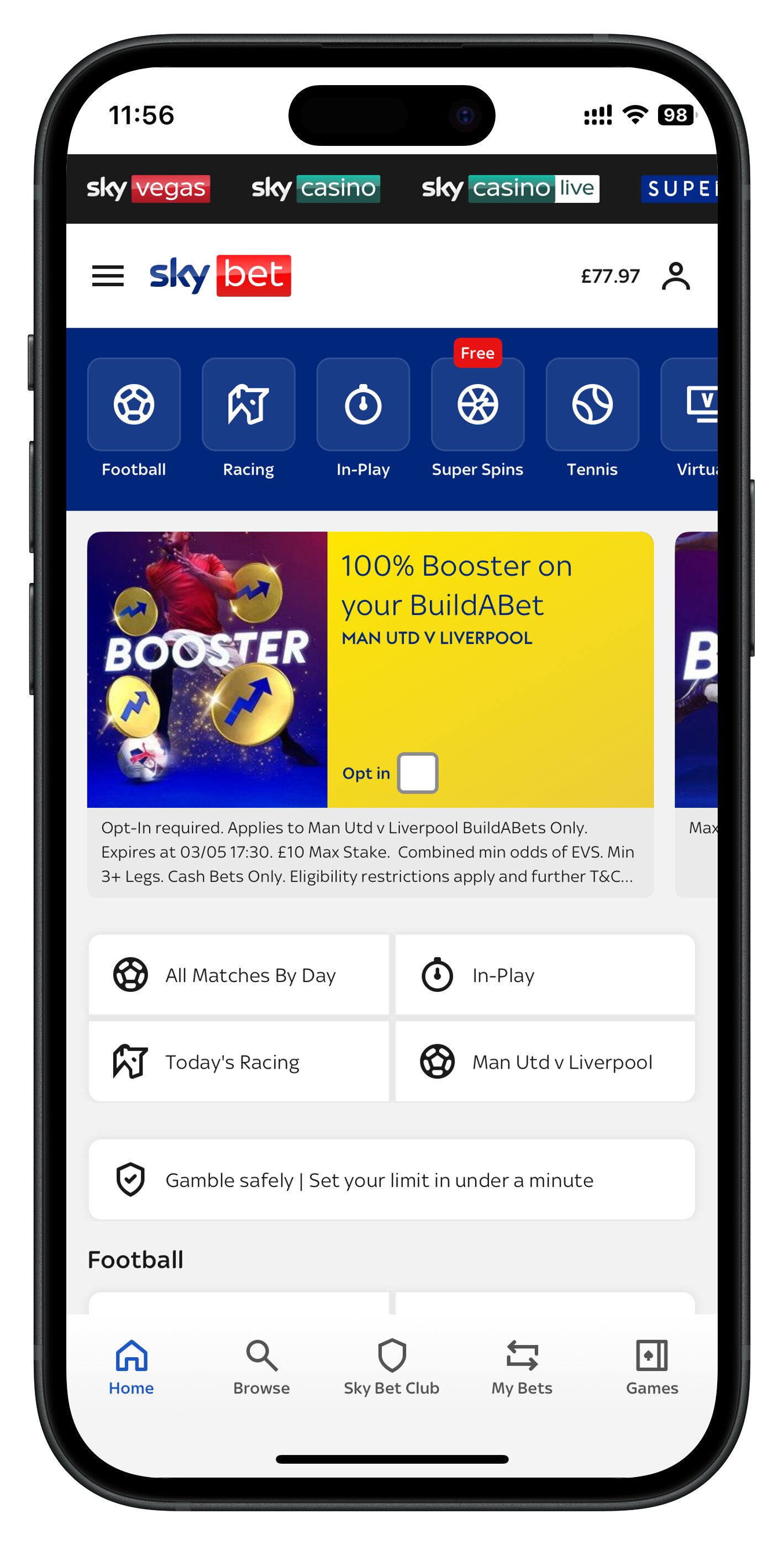 skybet app homepage
