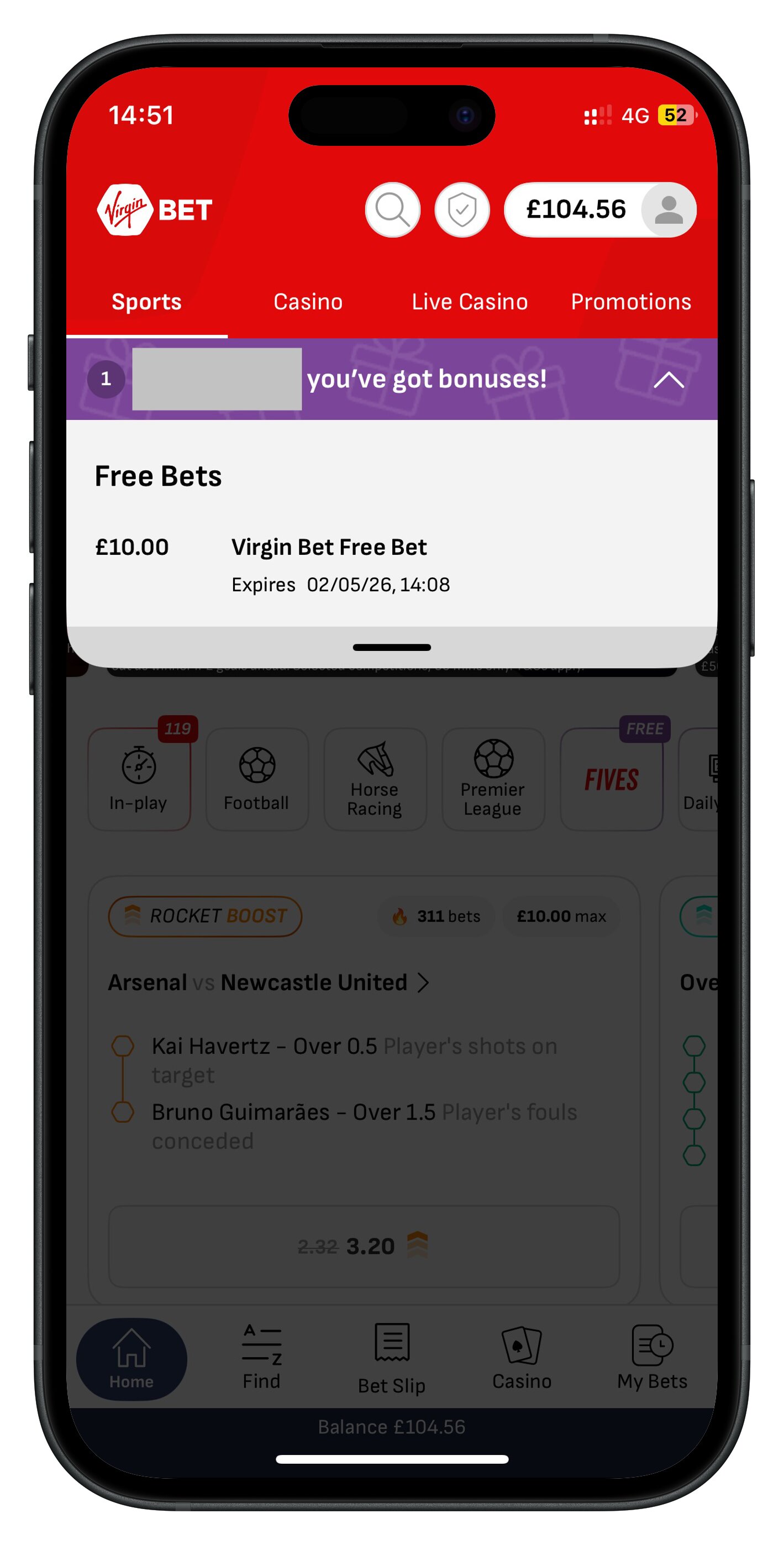 virginbet app free bet prompt